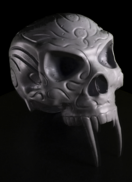 Totenschädel mit Vampirzähnen und Ornamenten