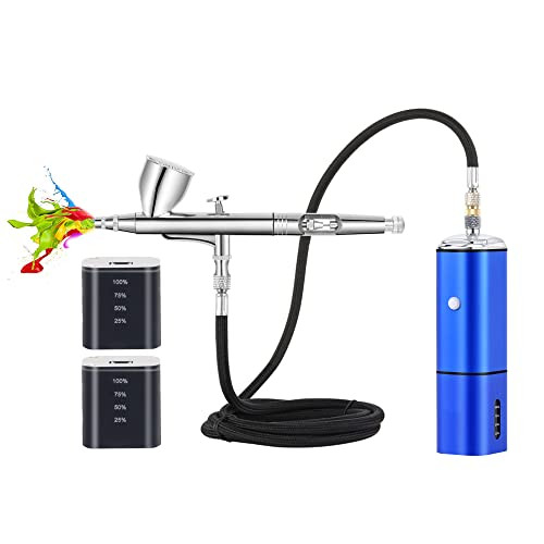 CASUBARIS Auto-Stop-Airbrush-Set mit Kompressor-Set, wiederaufladbare Dual-Action-Airbrush-Pistole,